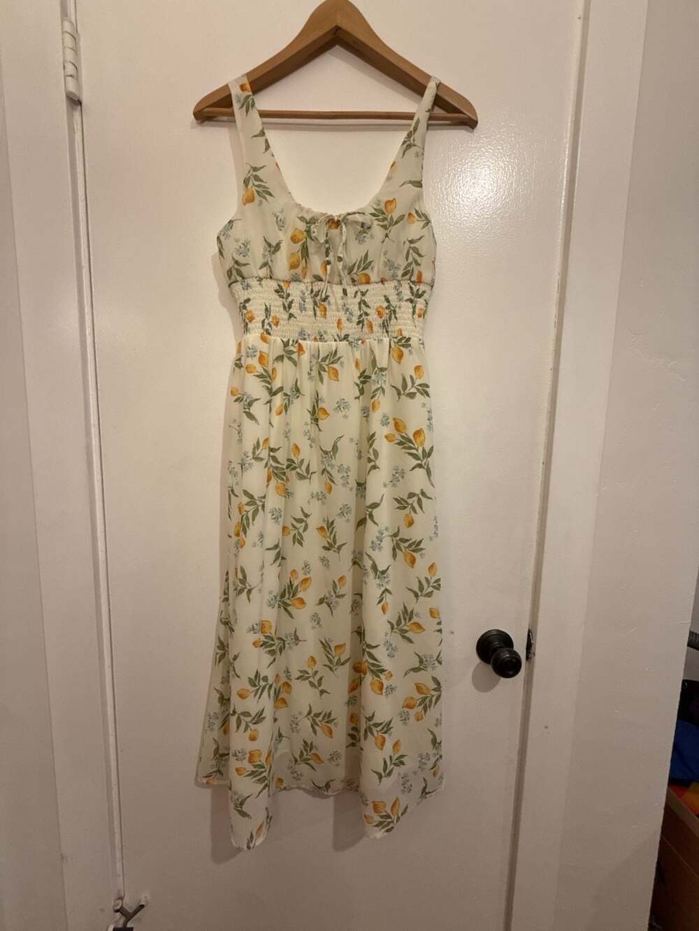 Sincerely Jules Lemon Print Smocked Waist Maxi Dress